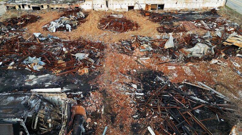 Debris remains on the former Middletown Paperboard complex three years after it was destroyed by fire. Firefighters from multiple departments battled the fire that started on Jan. 1, 2020. NICK GRAHAM/STAFF