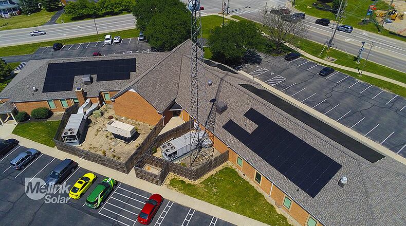 Melink Solar designed and installed an array of rooftop solar panels in four spots at the West Chester Twp. administrative offices on Cincinnati-Dayton Road. MELINK SOLAR/CONTRIBUTED