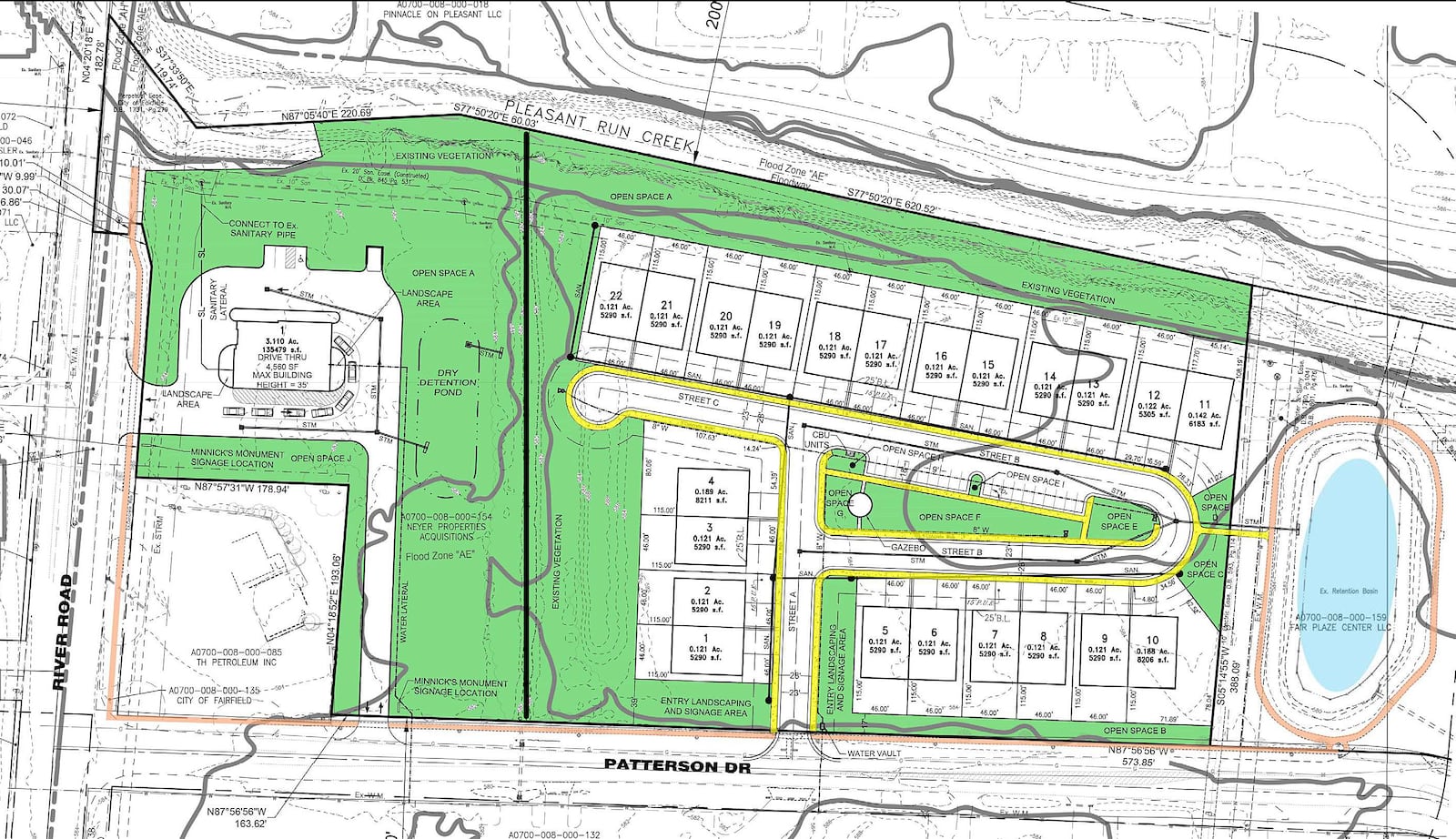 The Minnick family wants to put a drive-through convenience store and 22 villas on a 12.1-acre site at the corner of River Road and Patterson Drive. CONTRIBUTED