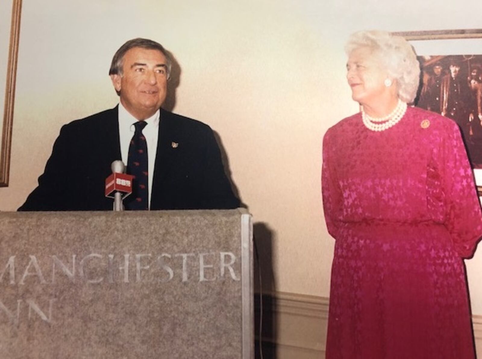 Barbara Bush with former State Sen. Barry Levey in Middletown in 1988, just before Election Day.