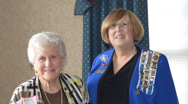 Betty Wills (left) was presented with a certificate recognizing her as a 67-year member of the Oxford Caroline Scott chapter of the Daughters of the American Revolution. She is shown with the current chapter regent, Elaine Ortman. CONTRIBUTED/BOB RATTERMAN