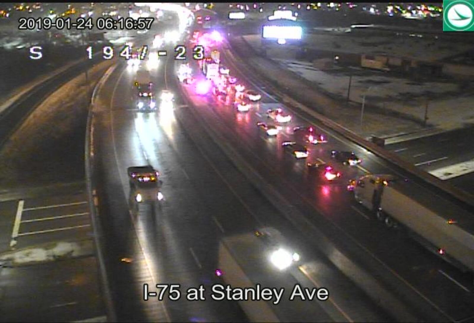 Traffic backup from an Ohio Department of Transportation camera on southbound I-75 at Stanley Avenue.