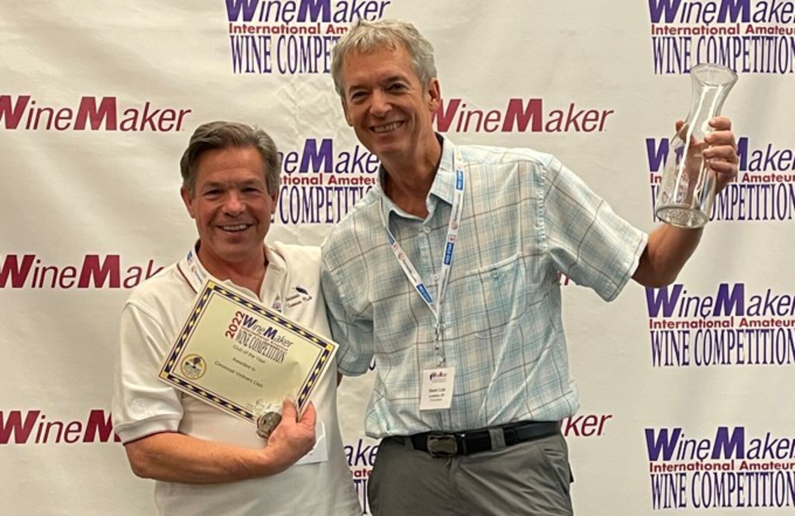 Cincinnati Vintner Club members Greg Amend and Rich McKinney of Liberty Twp. won 16 of the club's medals in 2022. CONTRIBUTED