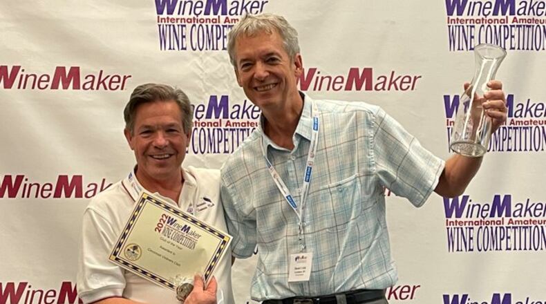 Cincinnati Vintner Club members Greg Amend and Rich McKinney of Liberty Twp. won 16 of the club's medals in 2022. CONTRIBUTED