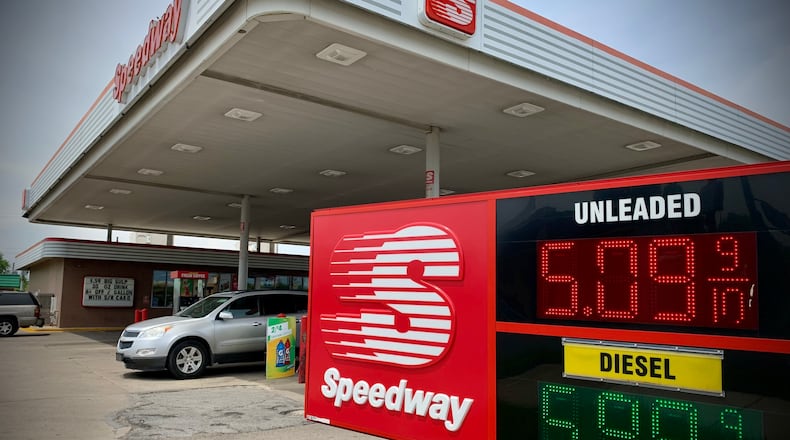 Gas prices at 5.09 in Huber Heights on Brandt Pike Monday June 6, 2022. MARSHALL GORBY \STAFF