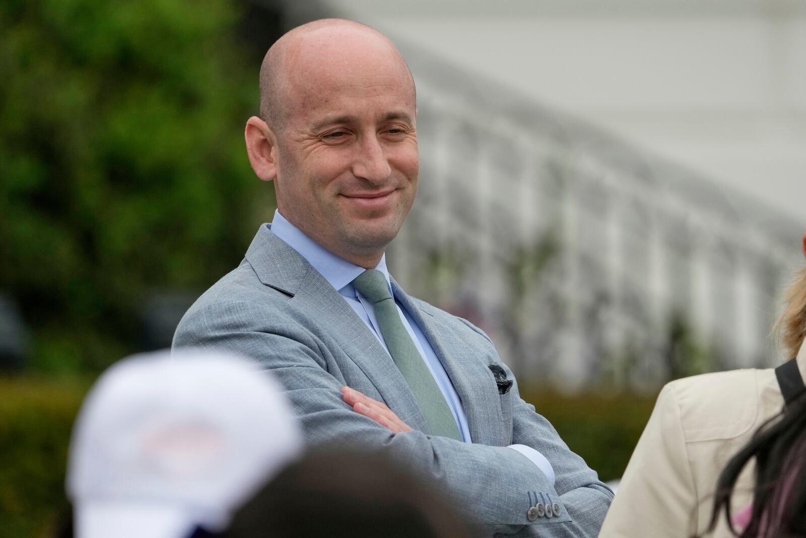White House deputy chief of staff for policy Stephen Miller arrives on the South Lawn of the White House before President Donald Trump and first lady Melania Trump participate in the White House Easter Egg Roll Monday, April 21, 2025, in Washington. (AP Photo/Alex Brandon)