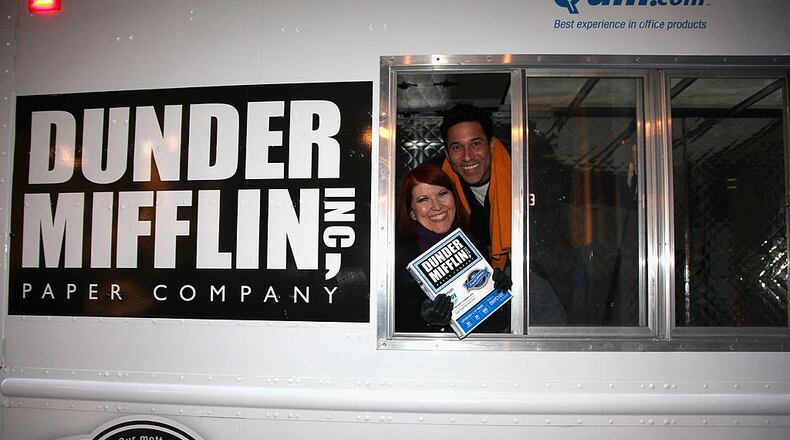 NEW YORK, NY - DECEMBER 13:  (L-R)Kate Flannery and Oscar Nunez from "The Office" supports Quill.com's launch of Dunder Mifflin Paper on December 13, 2011 in New York City.  (Photo by Donald Bowers/Getty Images for Quill.com)