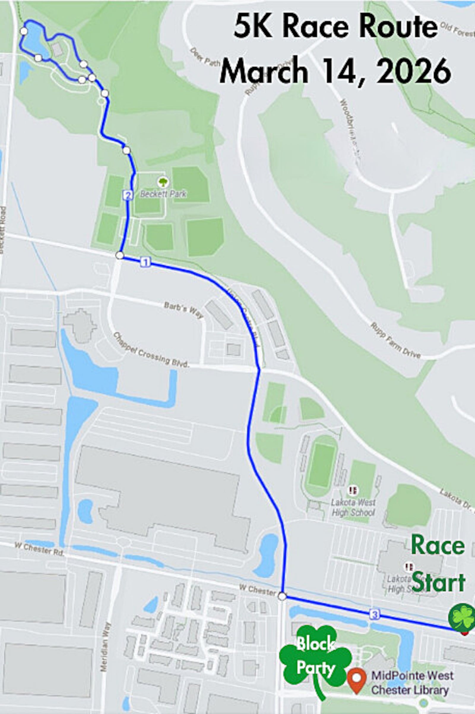 The Shamrock Shuffle course begins and ends on West Chester Road near Lakota West High School. CONTIBUTED