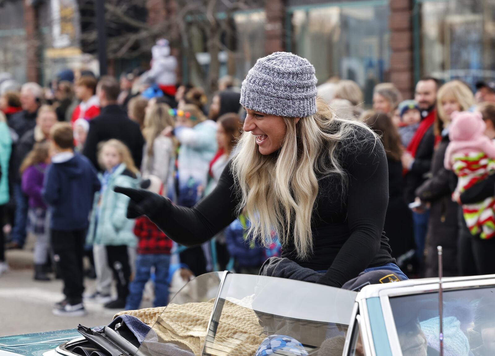 Kayla Harrison served as grand marshal for the Santa Parade kicking off Middletown Holiday Whopla events Saturday, Nov. 27, 2021 in downtown Middletown. NICK GRAHAM / STAFF