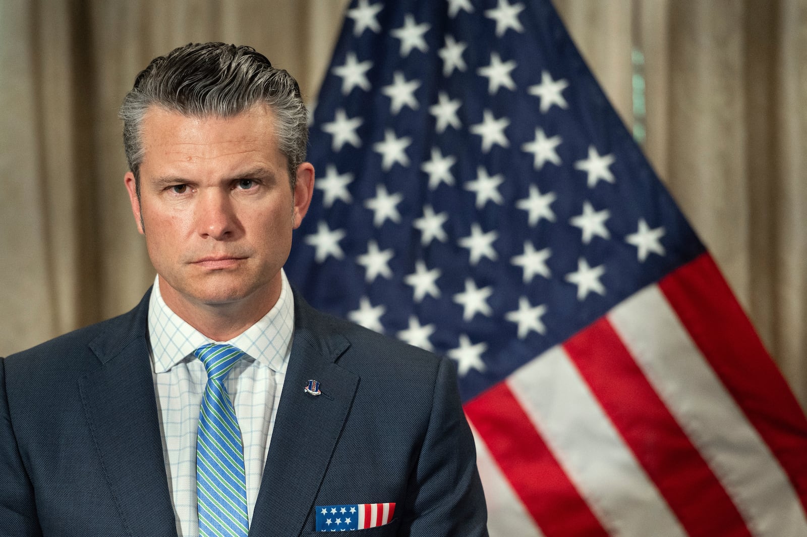 Secretary of Defense Pete Hegseth makes remarks during a meeting with the Defense Ministers of Estonia, Latvia and Lithuania, at the Pentagon in Washington, Friday, July 25, 2025. (AP Photo/Cliff Owen)