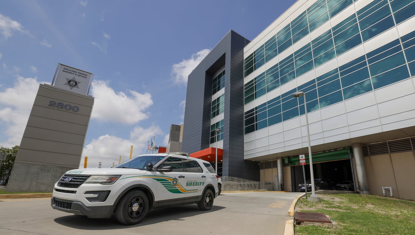 A law enforcement unit leaves the Orleans Parish Sheriff's Office in New Orleans on Friday, May 16, 2025. (Brett Duke /The Advocate via AP)