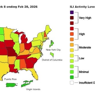 This is the weekly Outpatient Respiratory Illness Activity map from the CDC, for the week ending Feb. 28, 2026.