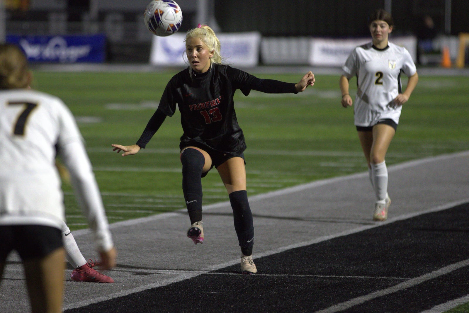Fairfield's Sofia Rocchetta eyes the ball during her Division I district final game against Centerville on Thursday at Lakota East. CHRIS VOGT / CONTRIBUTED