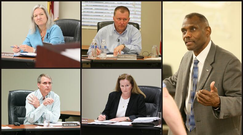 Clockwise from top left are Lakota school board members Julie Shaffer, Todd Parnell, Ray Murray, Lynda O’Connor and Ben Dibble. STAFF FILE PHOTOS