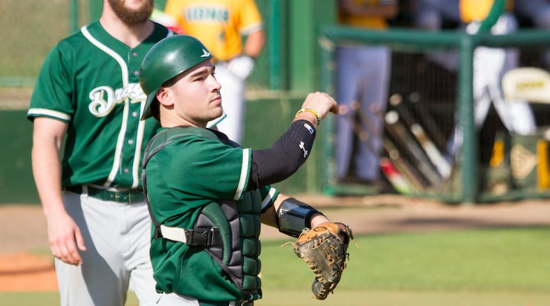 John Heckman, a redshirt junior catcher for the Tiffin University baseball team, is tied for the Great Lakes Intercollegiate Athletic Conference lead in slugging percentage (.682). PHOTO COURTESY OF TIFFIN ATHLETICS/KAREN LENTO