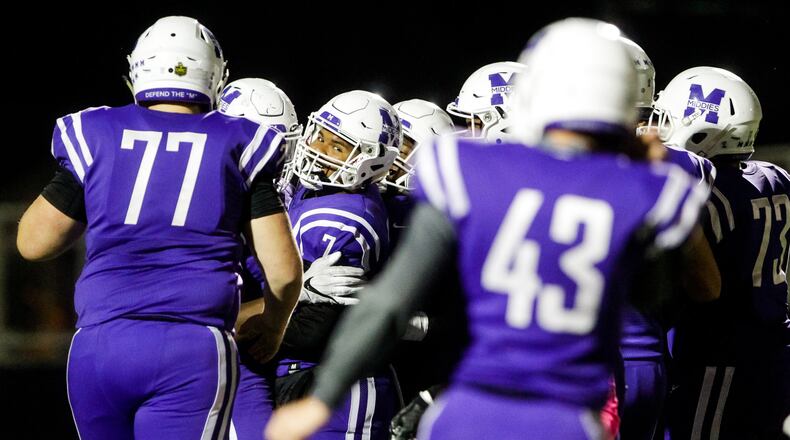 Hamilton Big Blue defeated Middletown Middlies 41-24 in their football game Friday, Oct. 18, 2019 at Barnitz Stadium in Middletown. NICK GRAHAM/STAFF