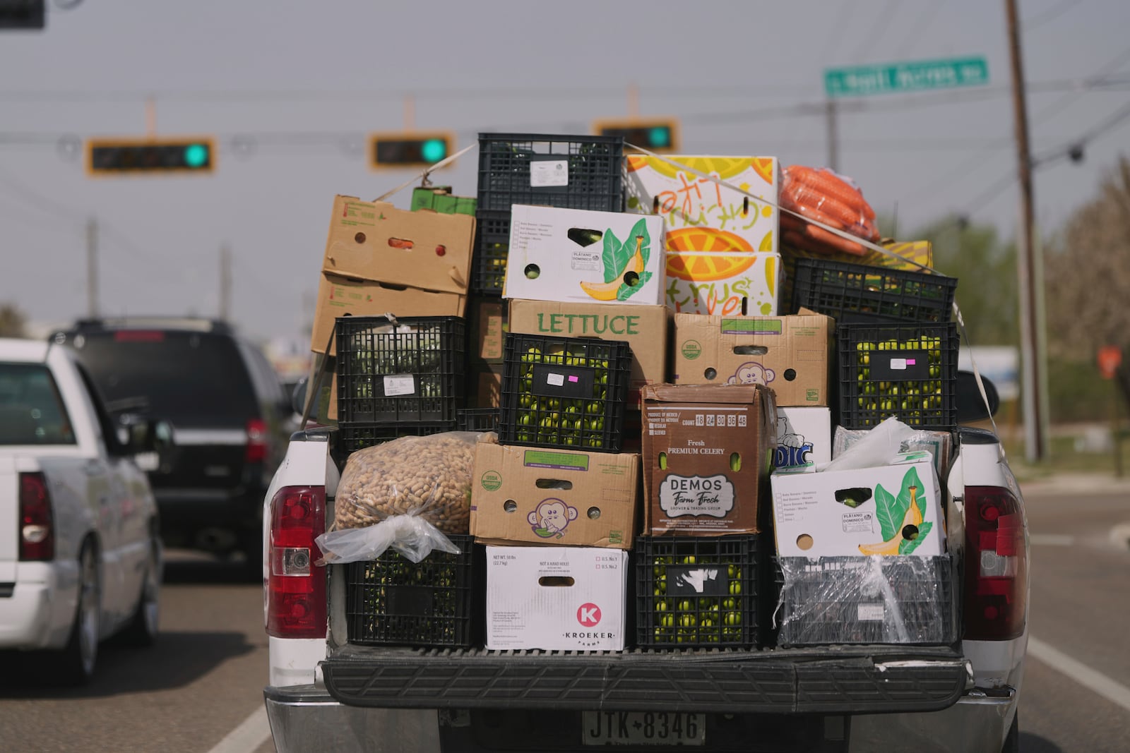 FILE - A truck loaded with produce from Mexico and Canada passes through Pharr, Texas, March 4, 2025. (AP Photo/Eric Gay, File)