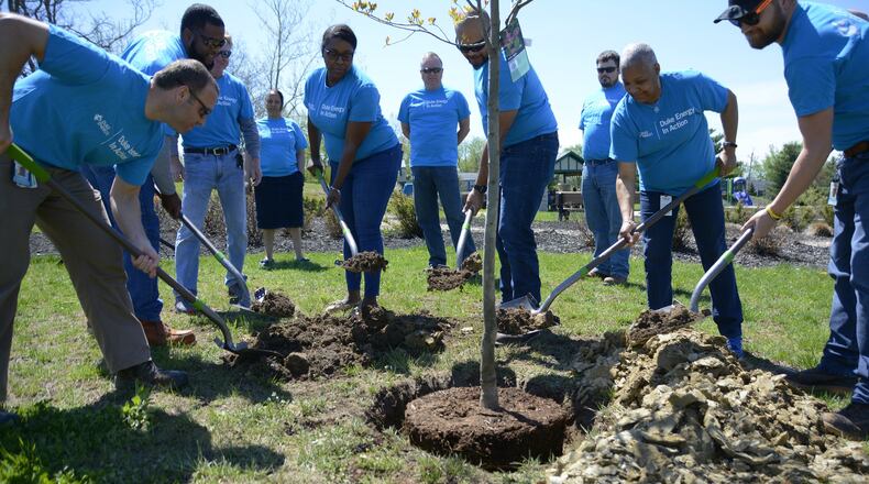 The city of Fairfield celebrated Earth Day on Monday, April 22, 2019, with a tree planting ceremony. The city planted two Wildfire Tupelo trees, which can grow up to 40 feet with a canopy of 25 feet. Those who attended the tree-planting ceremony left with a tulip poplar seedling to plant. MICHAEL D. PITMAN/STAFF