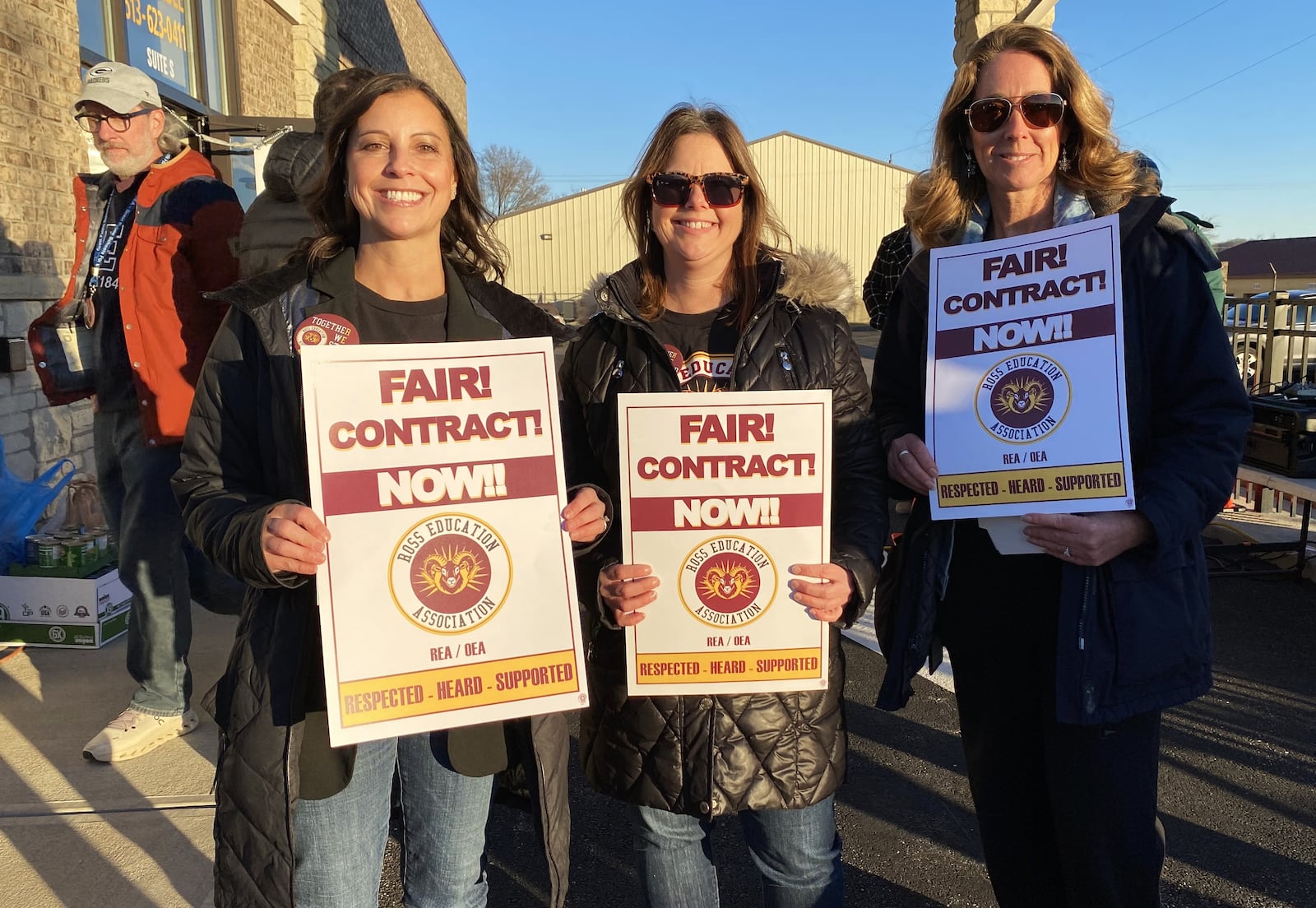 More than a 150 Ross Schools teachers and supporters rallied at the opening of a “strike” headquarters Monday as their union continued to push a possible work stoppage should contract talks not turn in their favor. (Photo By Michael D. Clark/Journal-News)