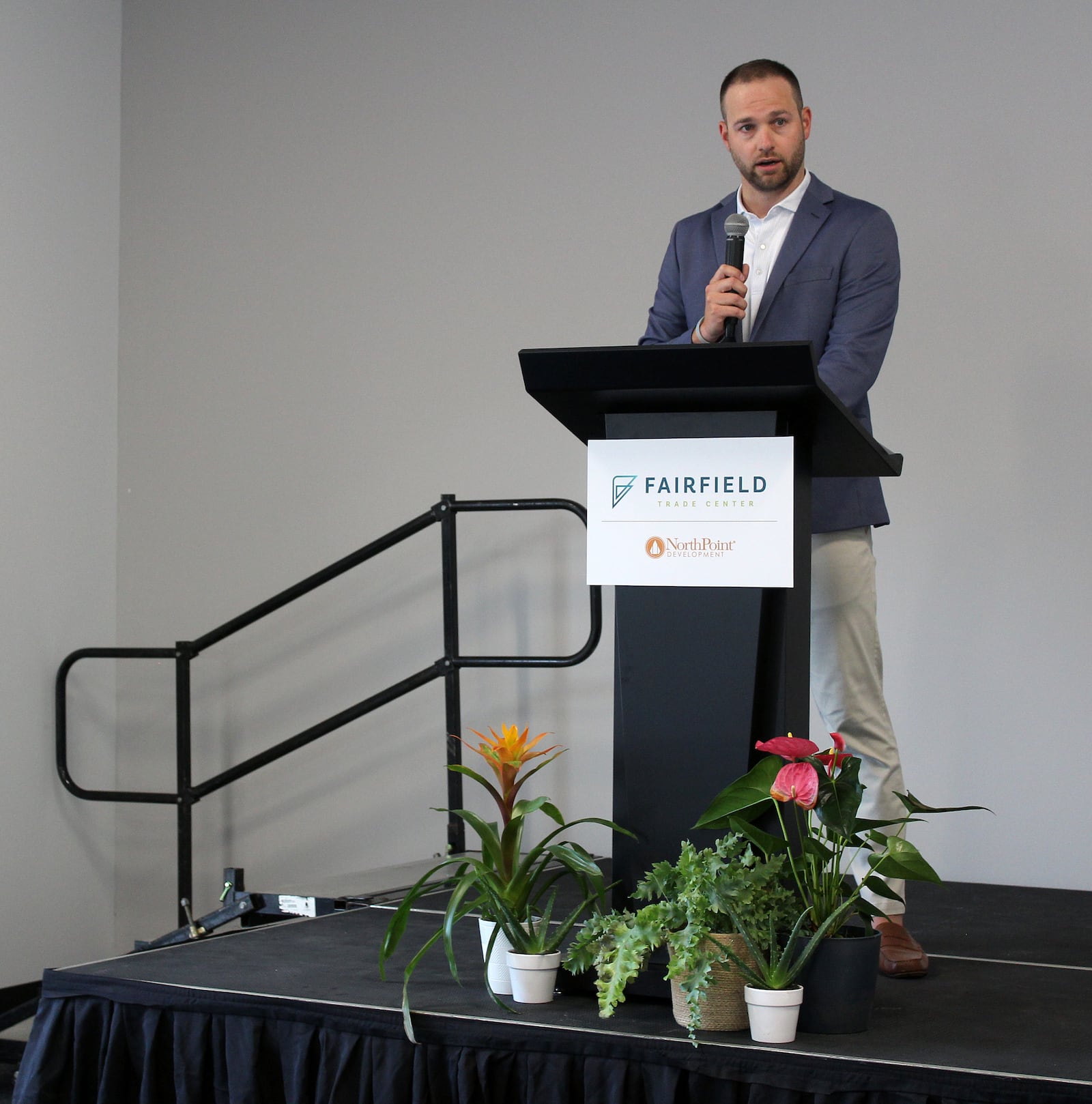 NorthPoint Development's Alex Gerschutz announced it has signed leases for three businesses moving into the two-building Fairfield Trade Center. Credit: Sue Kiesewetter