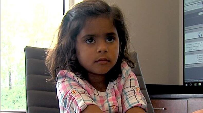 Hansika Hamre, 4, is an active girl, her family says, despite being born with symbrachydactyly, a condition that causes shorter digits or missing fingers and toes. Her left hand is full developed; her right is not.