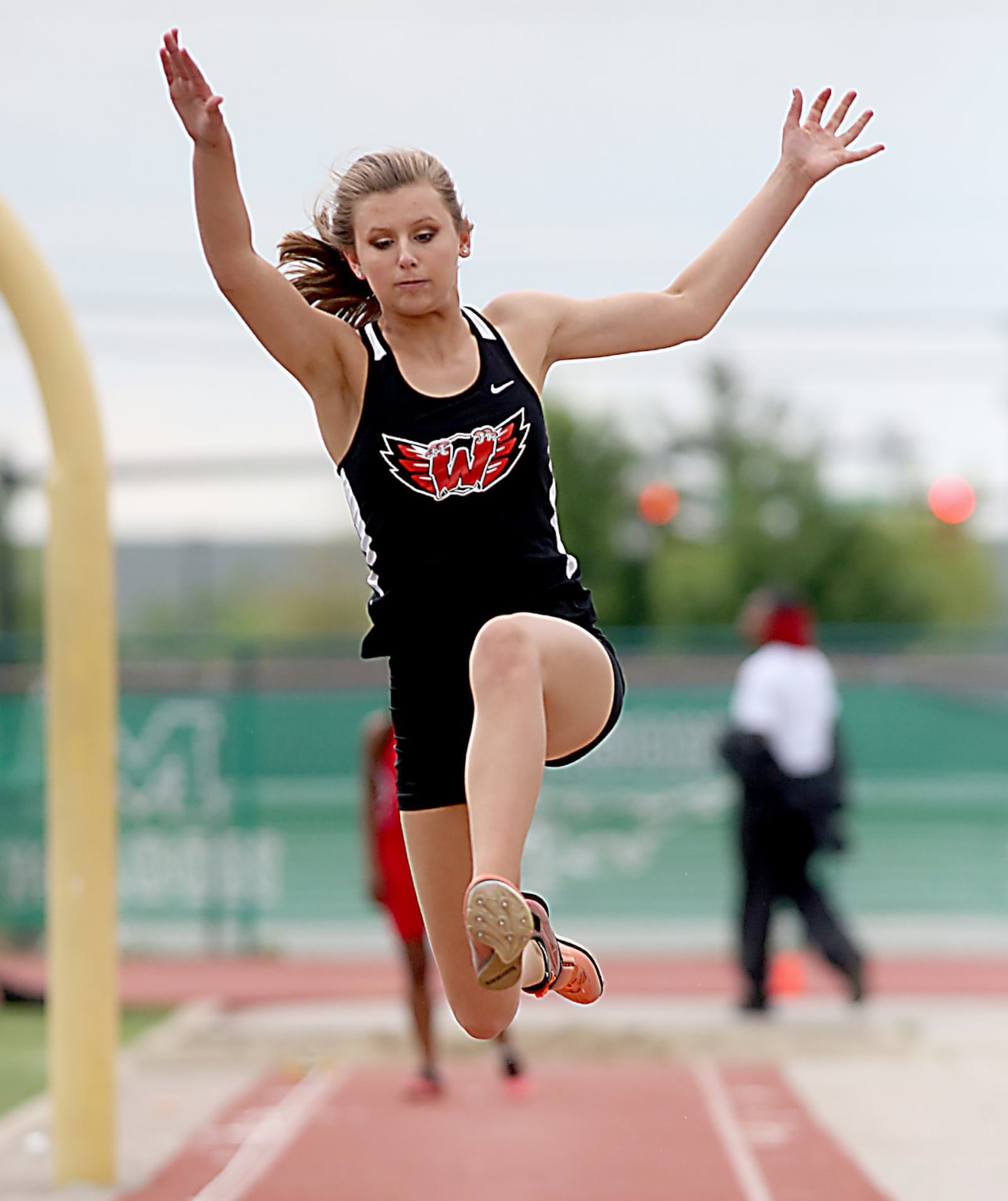 Megan Motolik of Lakota West competes in the long jump Friday during the Greater Miami Conference track & field meet on Dwire Field at Atrium Stadium in Mason. CONTRIBUTED PHOTO BY E.L. HUBBARD