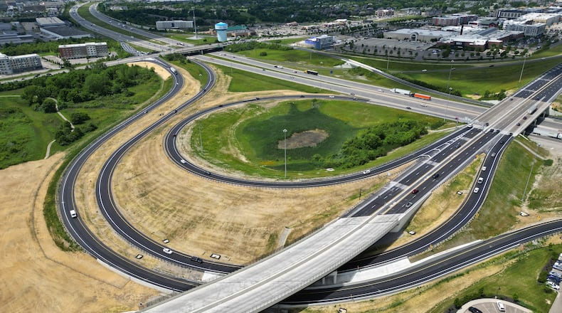 The interchange at I-75, Ohio 129 and Cox Road in Liberty Township is nearing completion. NICK GRAHAM/STAFF