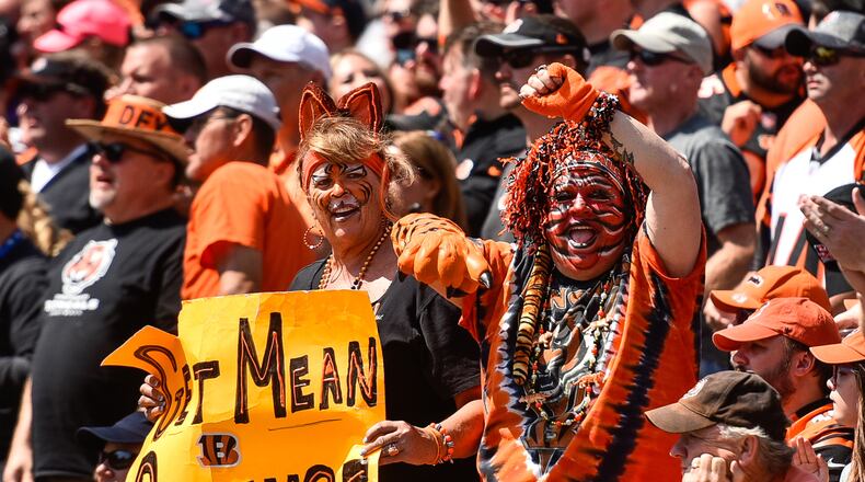Fans cheer on the Bengals during their game against the Baltimore Ravens at Paul Brown Stadium in Cincinnati. NICK GRAHAM/STAFF