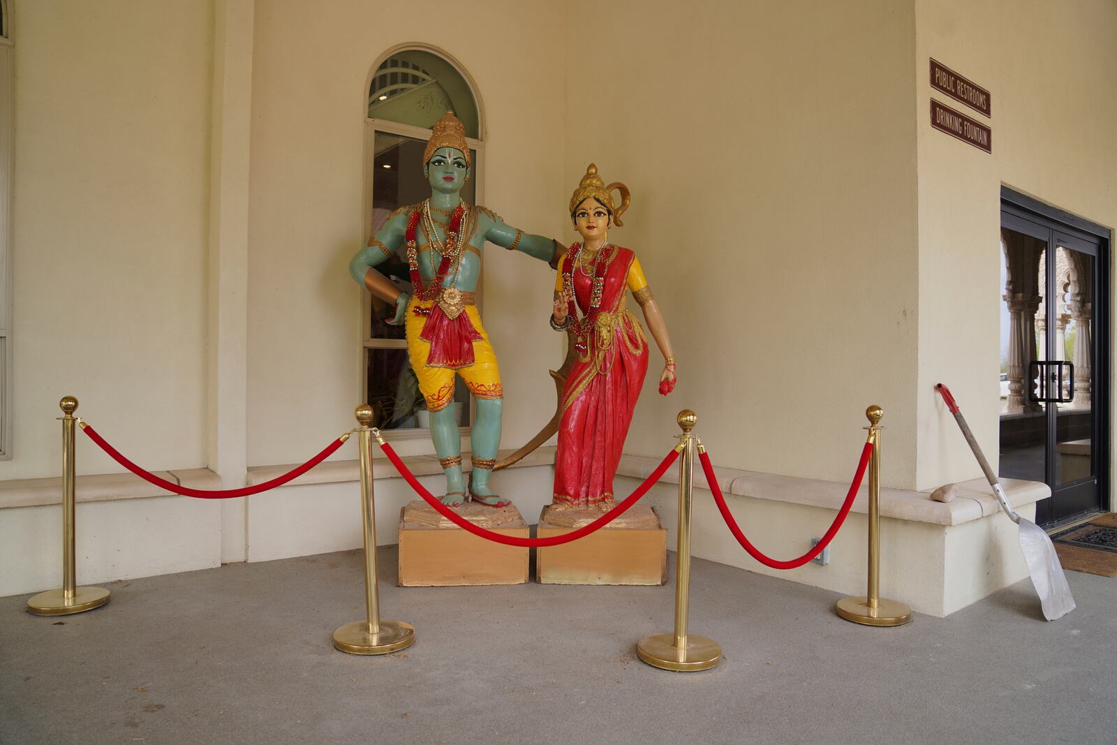 Statues of the deities Krishna and his consort, Radha outside of the Shri Shri Radha Krishna Temple in Spanish Fork, Utah, on Friday, April 25, 2025. (AP Photo/Jessie Wardarski)