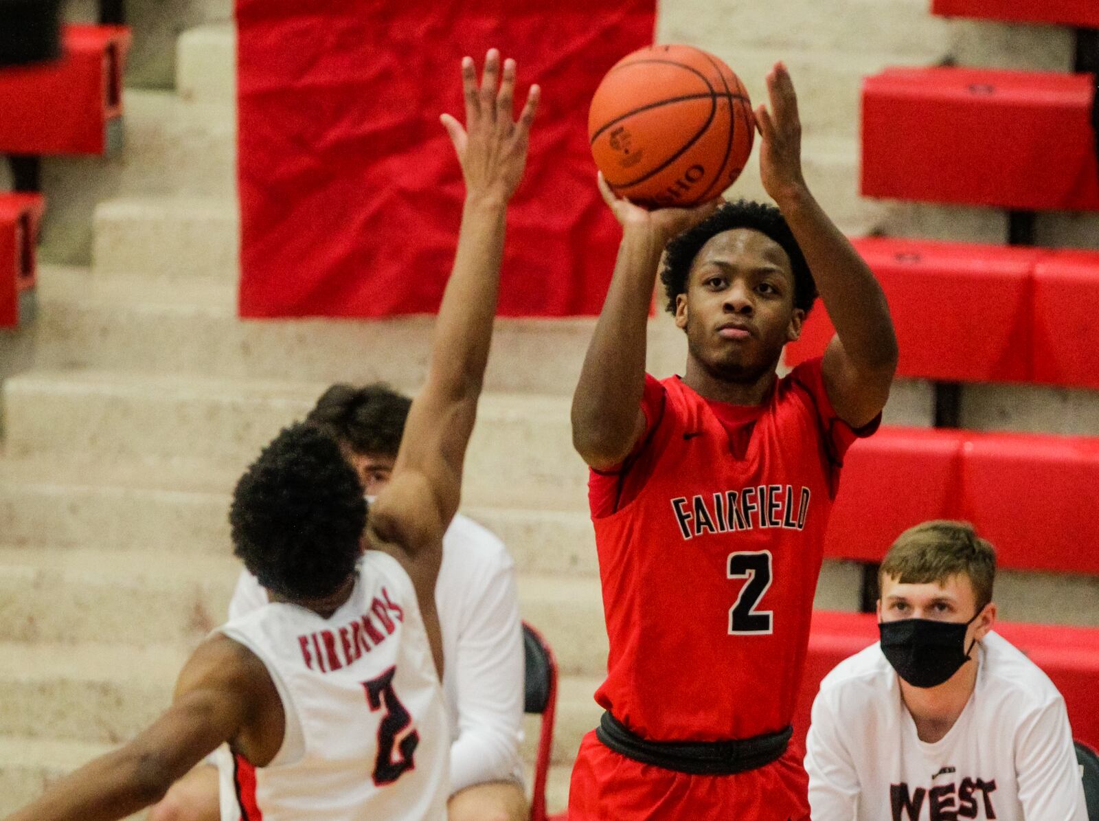 Fairfield's Deshawne Crim puts up a shot during their basketball game against Lakota West Friday, February 12, 2021 at Lakota West High School in West Chester Township. Fairfield won 81-76. NICK GRAHAM / STAFF