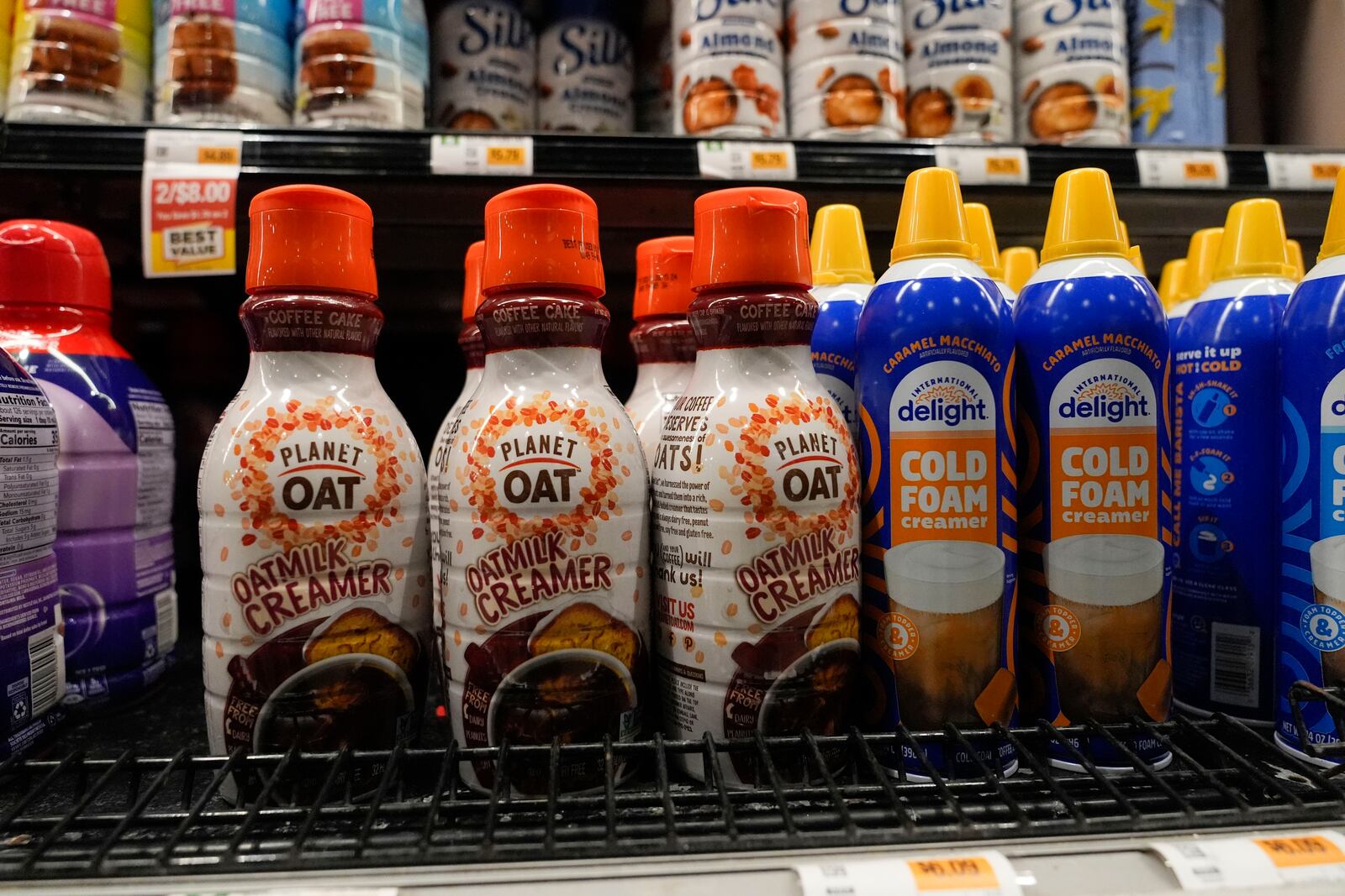 FILE - Dairy free creamer sit in a cooler at a grocery store in New Orleans, April 17, 2024. (AP Photo/Gerald Herbert, File)