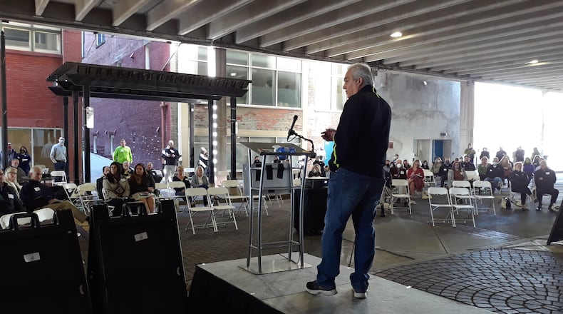 Sam Beiler, founder of Spooky Nook Sports Champion Mill, spoke Friday to a physically-distanced group of about 160 at the Great Miami Riverway Summit in Hamilton. MIKE RUTLEDGE/STAFF