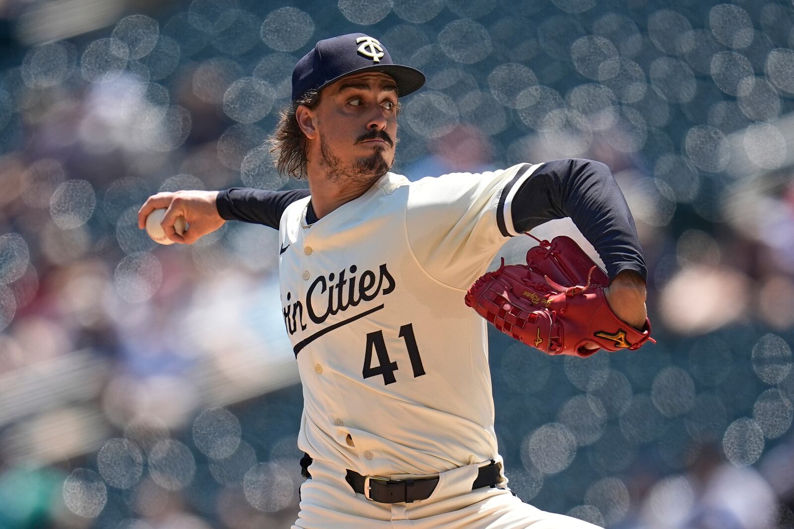 Minnesota Twins starting pitcher Joe Ryan delivers during the first inning of a baseball game against the Tampa Bay Rays, Sunday, July 6, 2025, in Minneapolis. (AP Photo/Abbie Parr)