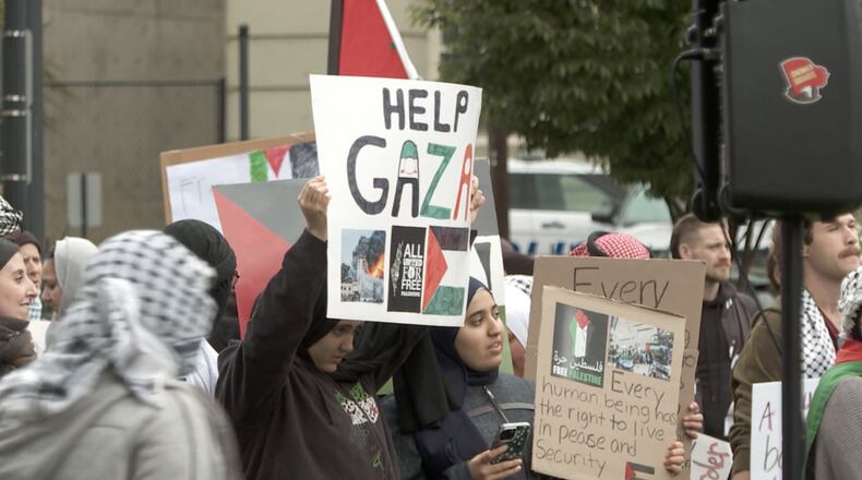 People supporting Palestine rallied in downtown Cincinnati on Oct 14, 2023 as fighting continues in Israel and Gaza after an attack by Hamas. WCPO/CONTIBUTED