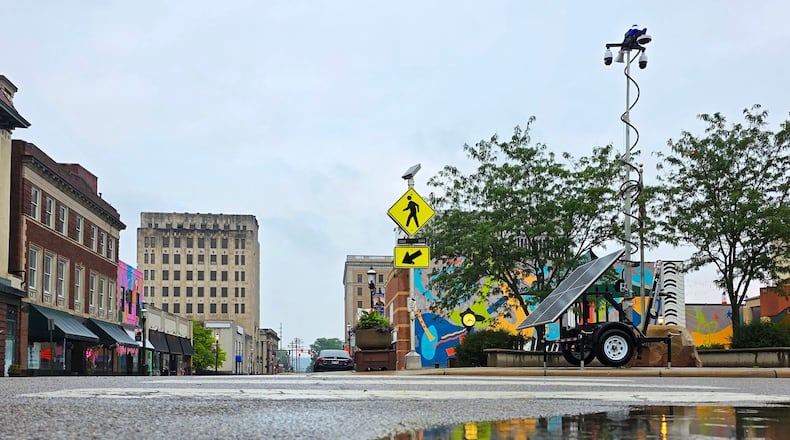A security camera was placed near Governor's Square in downtown Middletown after recent violent incidents involving the city's homeless population. NICK GRAHAM/STAFF