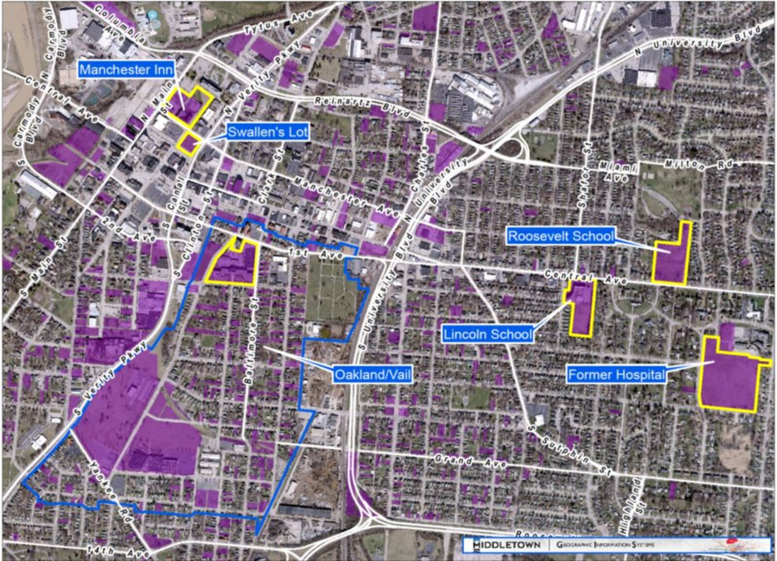 Map of possible infill housing locations in Middletown. CONTRIBUTED/CITY OF MIDDLETOWN