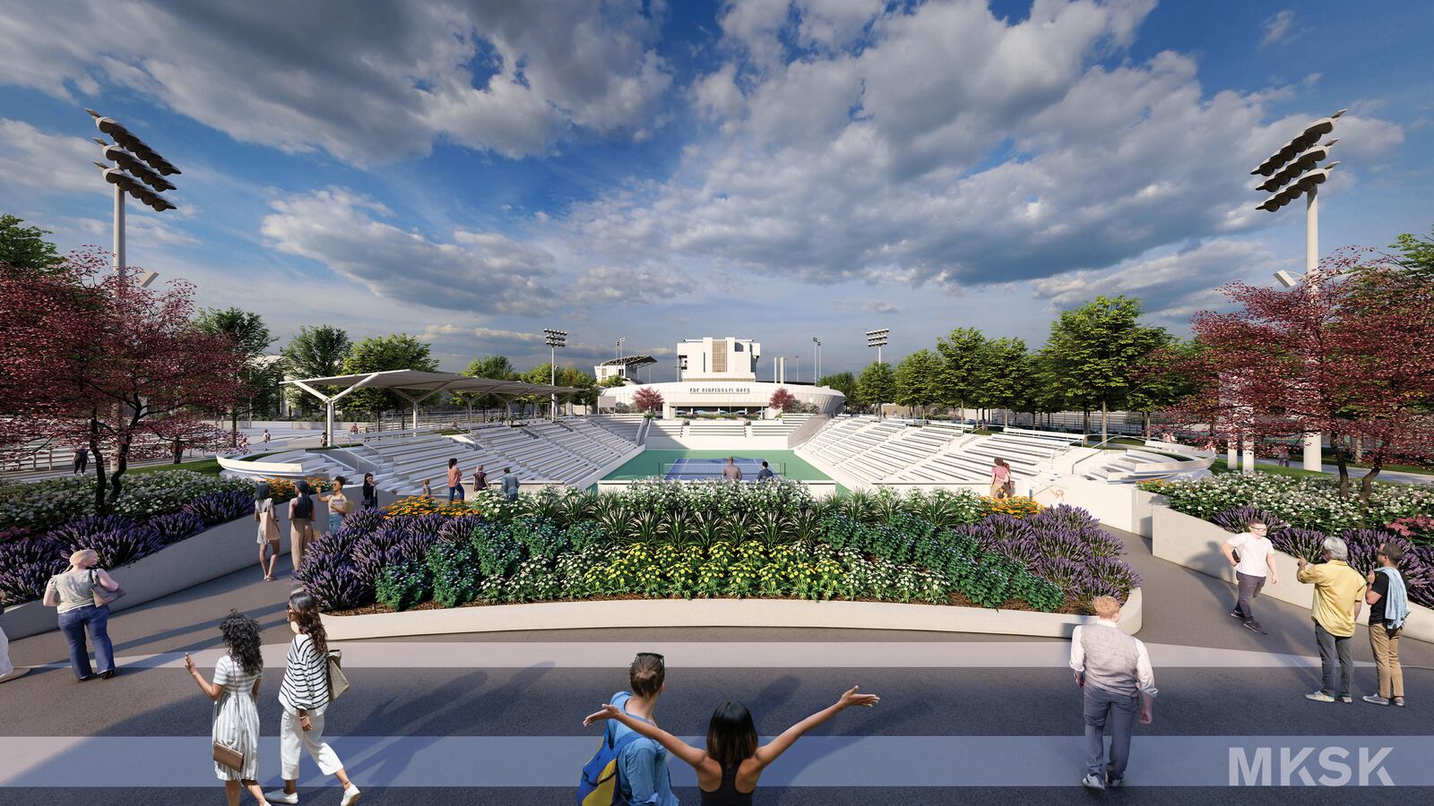 This is rendering of a new stadium being constructed at the Lindner Family Tennis Center in Mason, home of the Cincinnati Open. The improvements are being made ahead of the tournament's expansion in 2025. CONTRIBUTED/CINCINNATI OPEN