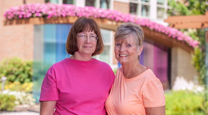 Old friends Kathy Hatton and Ruth Macon were brought together again by shared cancer experiences and the Oncology Exercise Program at Miami Valley Hospital South. CONTRIBUTED
