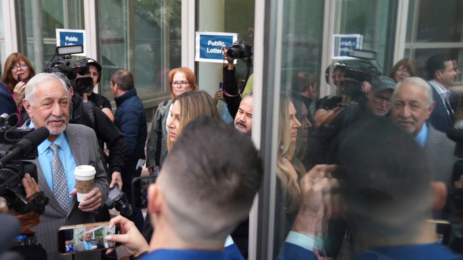 Attorney Mark Geragos, representing Erik and Lyle Menendez, arrives for a hearing in their case Thursday, April 17, 2025, in Los Angeles. (AP Photo/Damian Dovarganes)