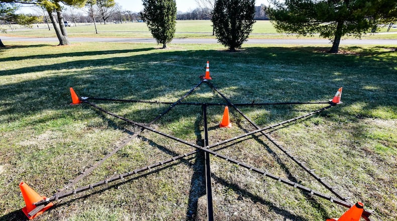 The AK Steel star that stood above the plant for years has been moved to Smith Park and will be part of Light Up Middletown after it is cleaned up and restored. NICK GRAHAM/STAFF