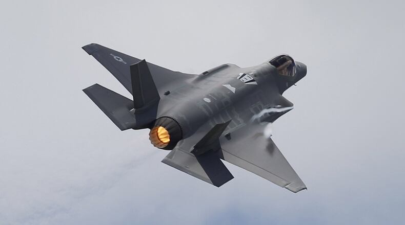 Wright-Patterson is in contention to land the Air Force office to manage the F-35 program, two congressional leaders say. In this photo, an F-35A performs at the 2017 Vectren Dayton Air Show. TY GREENLEES / STAFF FILE PHOTO