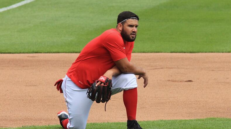 Reds third baseman Eugenio Suarez at the first workout of Summer Camp at Great American Ball Park on Friday, July 3, 2020, in Cincinnati. David Jablonski/Staff