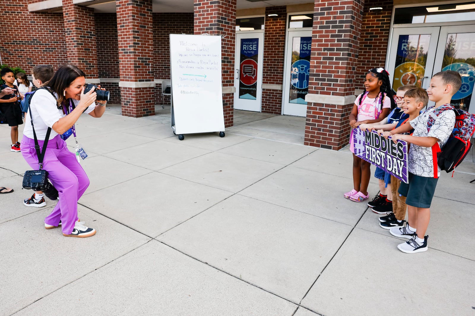 Students attend the first day of classes at Rosa Parks Elementary School Monday, Aug. 18, 2025 in Middletown. The school district operates with a staggered start. NICK GRAHAM/STAFF