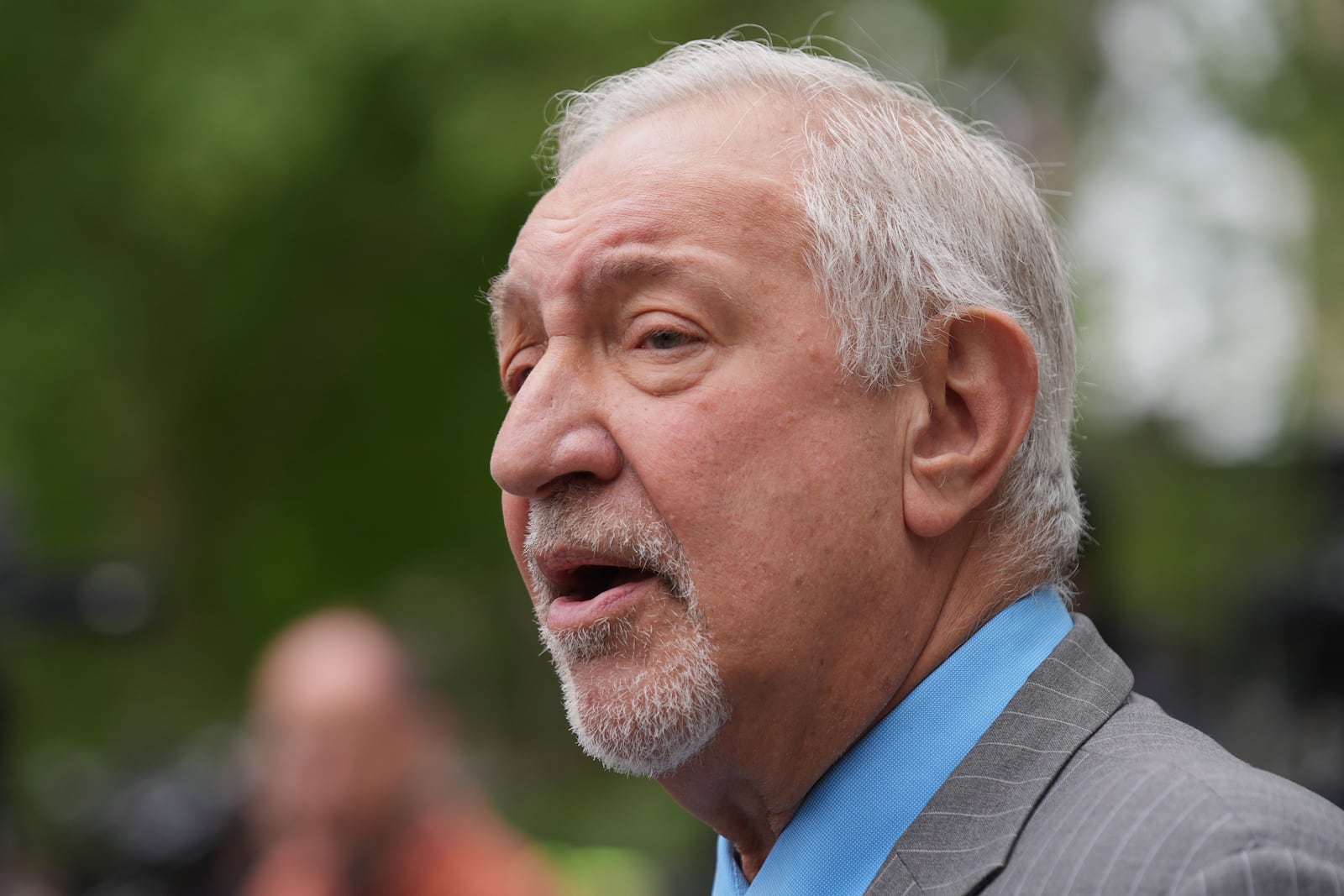 Attorney Mark Geragos, representing Erik and Lyle Menendez, who were sentenced in 1996 to life in prison without the possibility of parole for fatally shooting their parents, speaks to the media outside of court after a resentencing hearing in their case, Thursday, April 17, 2025, in Los Angeles. (AP Photo/Damian Dovarganes)
