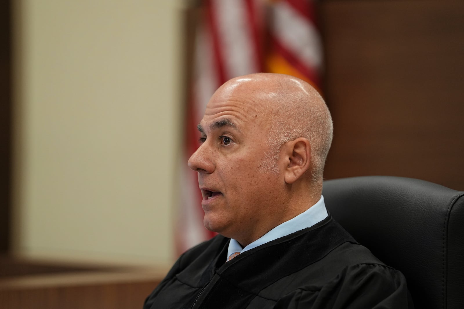 Superior Court Judge Michael Silvanio speaks during Sean M. Higgins' trial, at the county courthouse in Salem, N.J., Tuesday, April 15, 2025. (AP Photo/Matt Rourke)