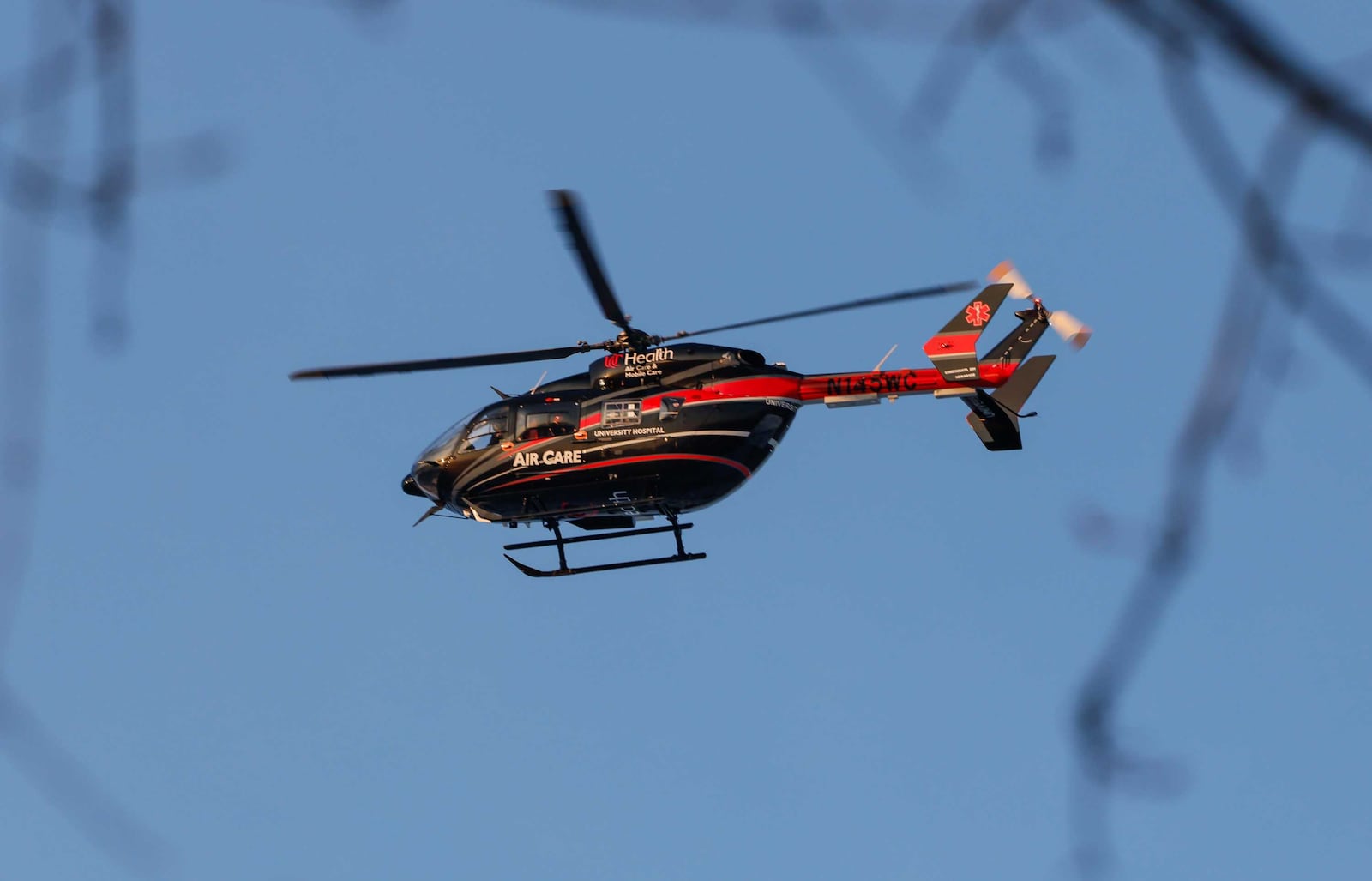 An Air Care medical helicopter responded to the Trenton fire station for a victim from a fire in a house on West Aberdeen Drive Wednesday, Feb. 4, 2026. NICK GRAHAM, STAFF
