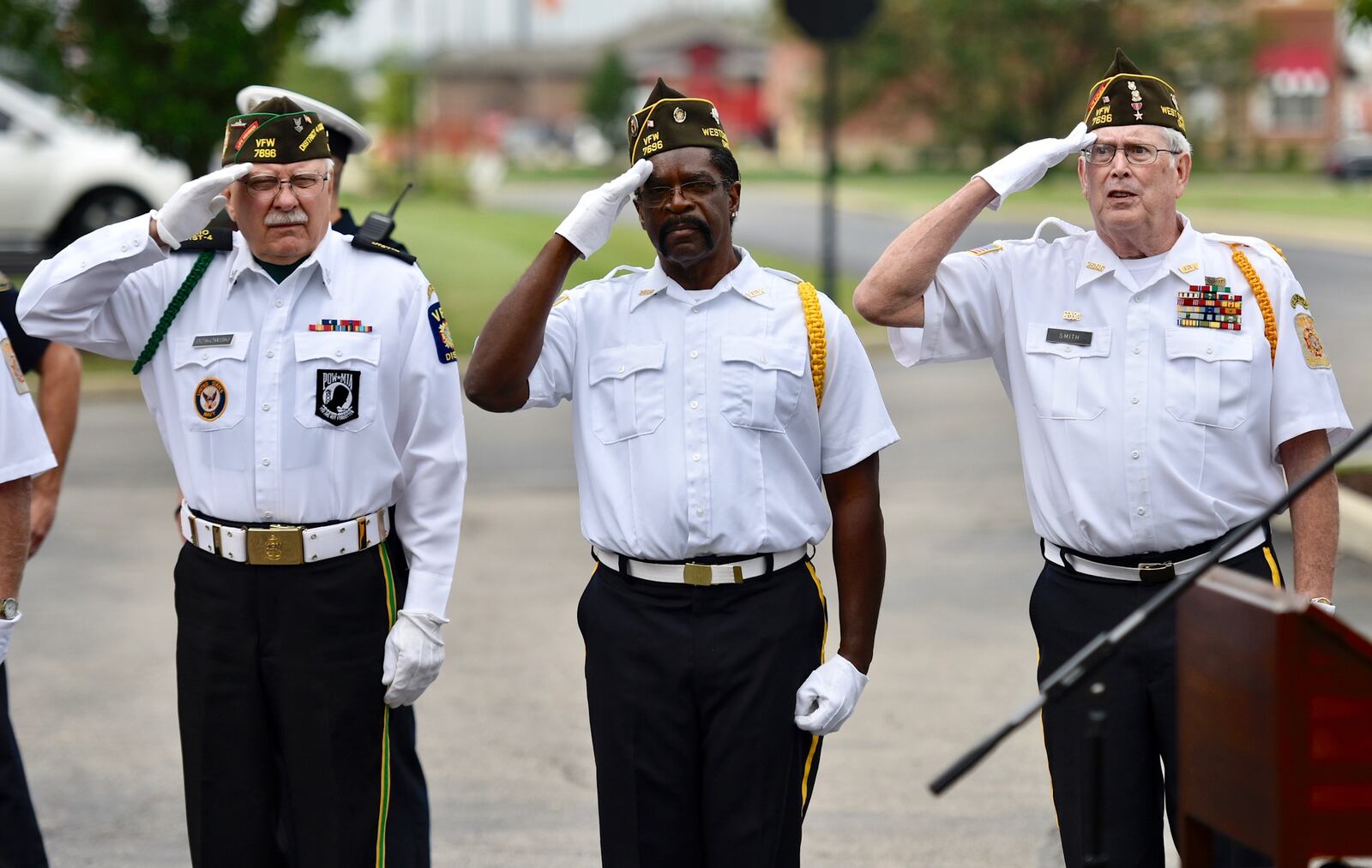 West Chester DAV Post 7696 Honor Guard members (from left) Ron Dzikowski (Post Commander), Donald Carter (Jr. Vice Commander) and Dave Smith (Honor Guard Captain) during today's 9/11 remembrance ceremony in West Chester Twp.