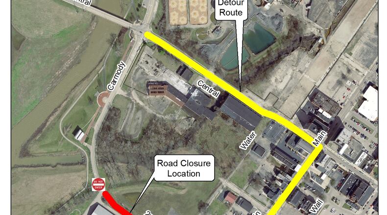 Local street closing and detour route. CONTRIBUTED/CITY OF MIDDLETOWN