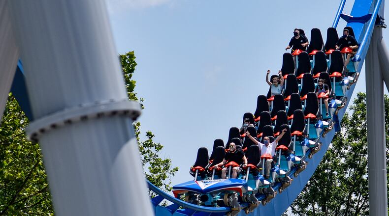 The Orion giga coaster is seen in Area 72 at Kings Island in Mason. Orion is 5,321 feet long, 287 feet tall with a first drop of 300 feet and will reach speeds up to 91 miles per hour. FILE