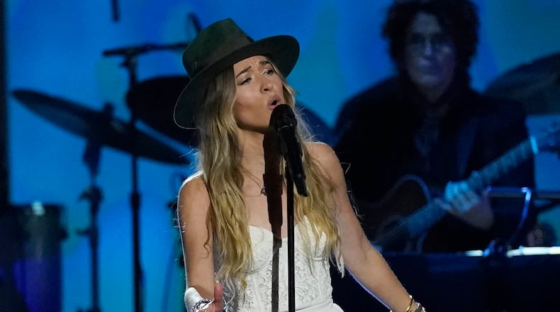Lauren Daigle performs "Come In From The Cold" at the 31st annual MusiCares Person of the Year benefit gala honoring Joni Mitchell on Friday, April 1, 2022, at the MGM Grand Conference Center in Las Vegas. (AP Photo/Chris Pizzello)